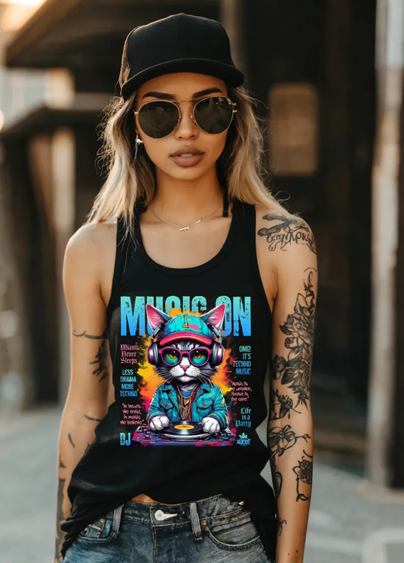 Cat DJ Art Tank Top | Grooveman Music TM