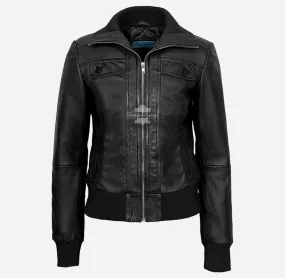 Celestial Ladies Bomber Leather Jacket Slim Fit Leather Jacket