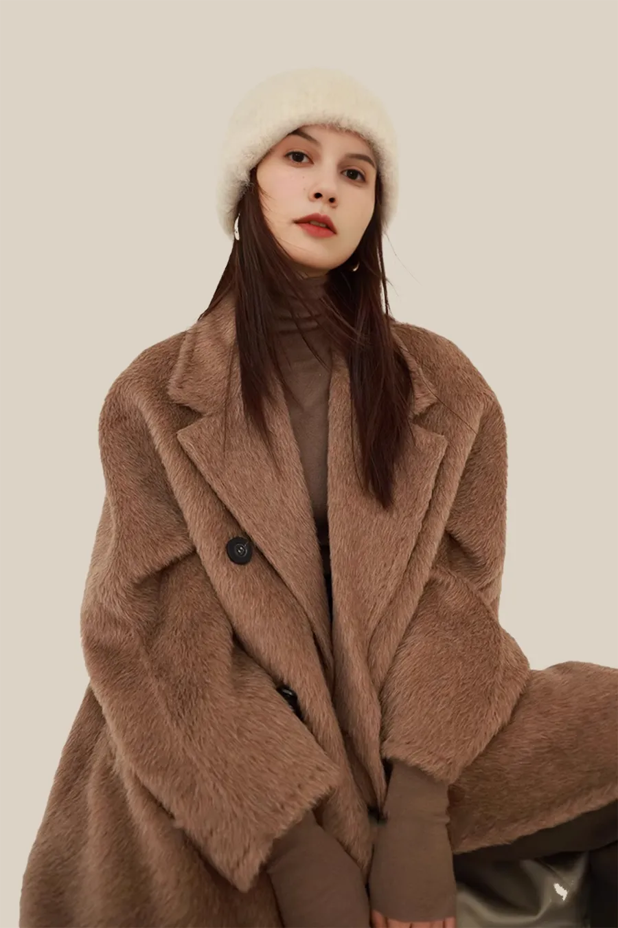 Classic Belted Double-breasted Alpaca Wool Coat