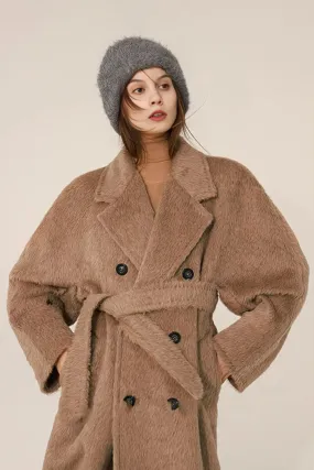 Classic Belted Double-breasted Alpaca Wool Coat