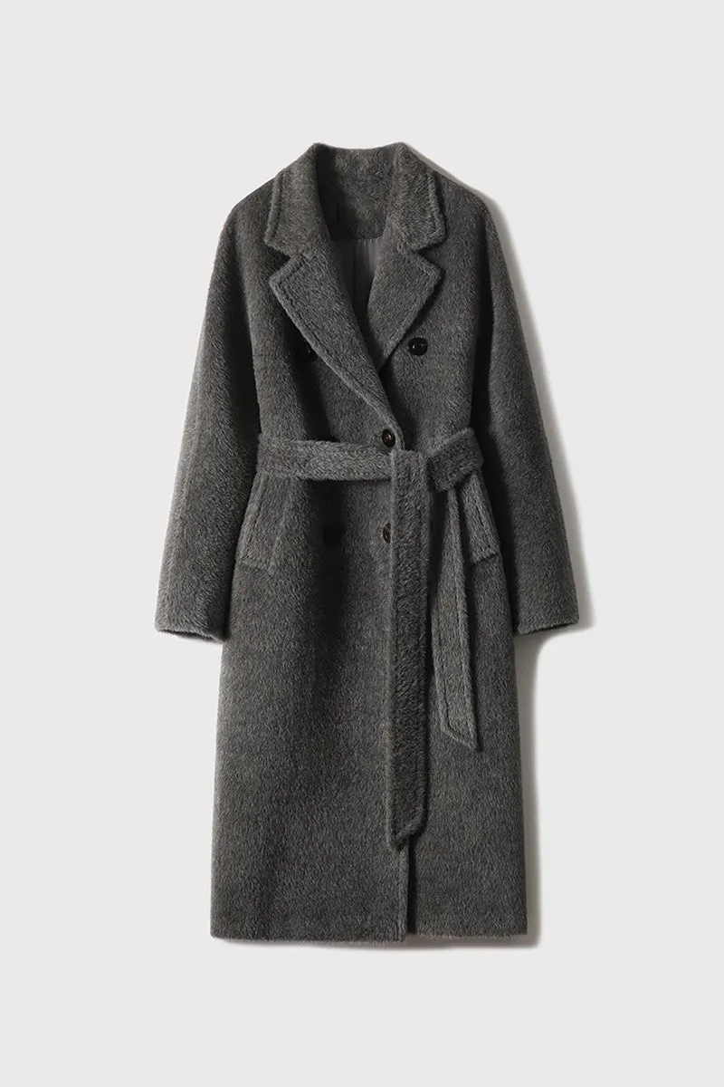 Classic Belted Double-breasted Alpaca Wool Coat