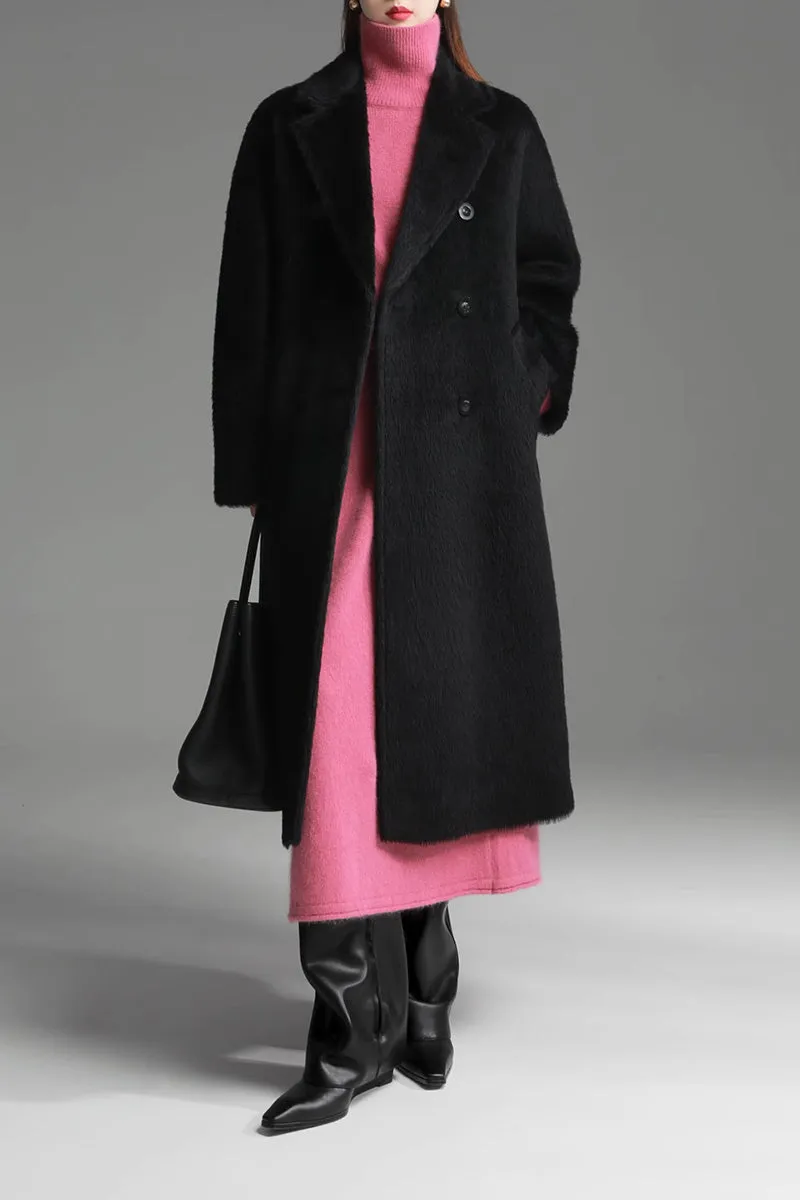Classic Belted Double-breasted Alpaca Wool Coat