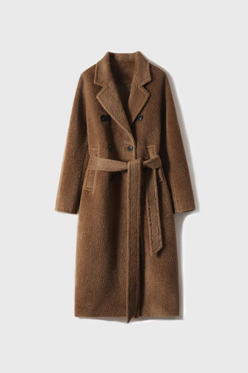 Classic Belted Double-breasted Alpaca Wool Coat