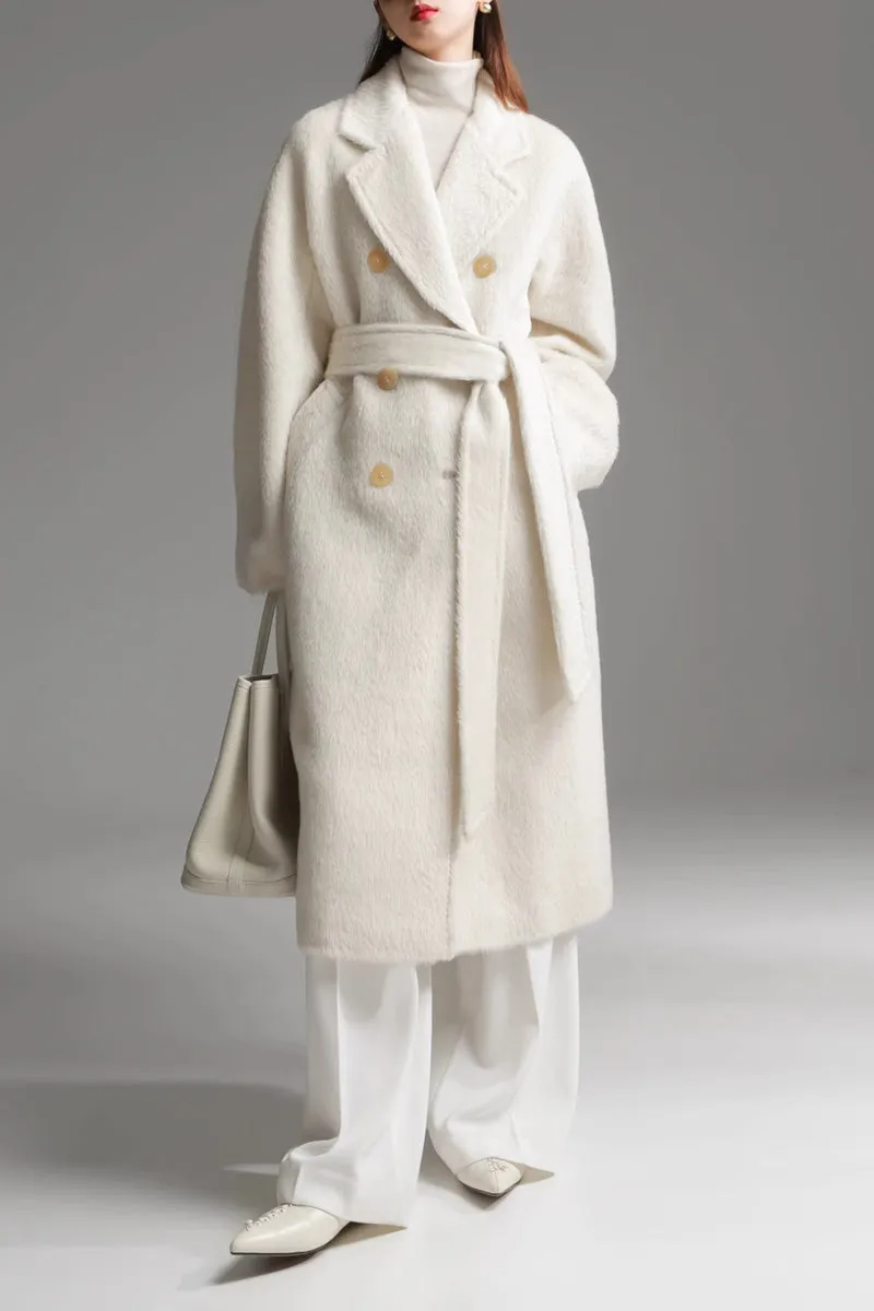 Classic Belted Double-breasted Alpaca Wool Coat