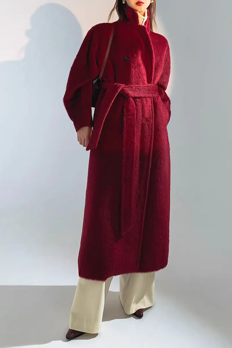 Classic Belted Double-breasted Alpaca Wool Coat