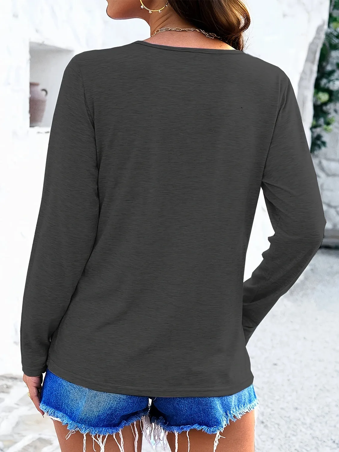 Crisscross V-Neck Long Sleeve Top