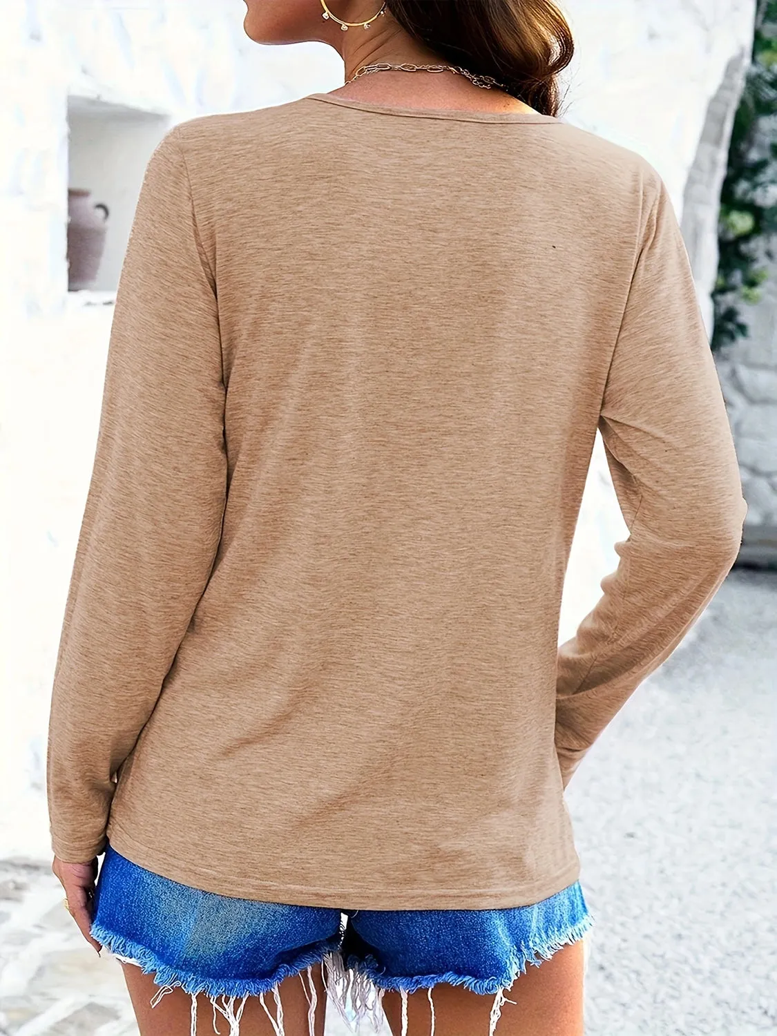Crisscross V-Neck Long Sleeve Top
