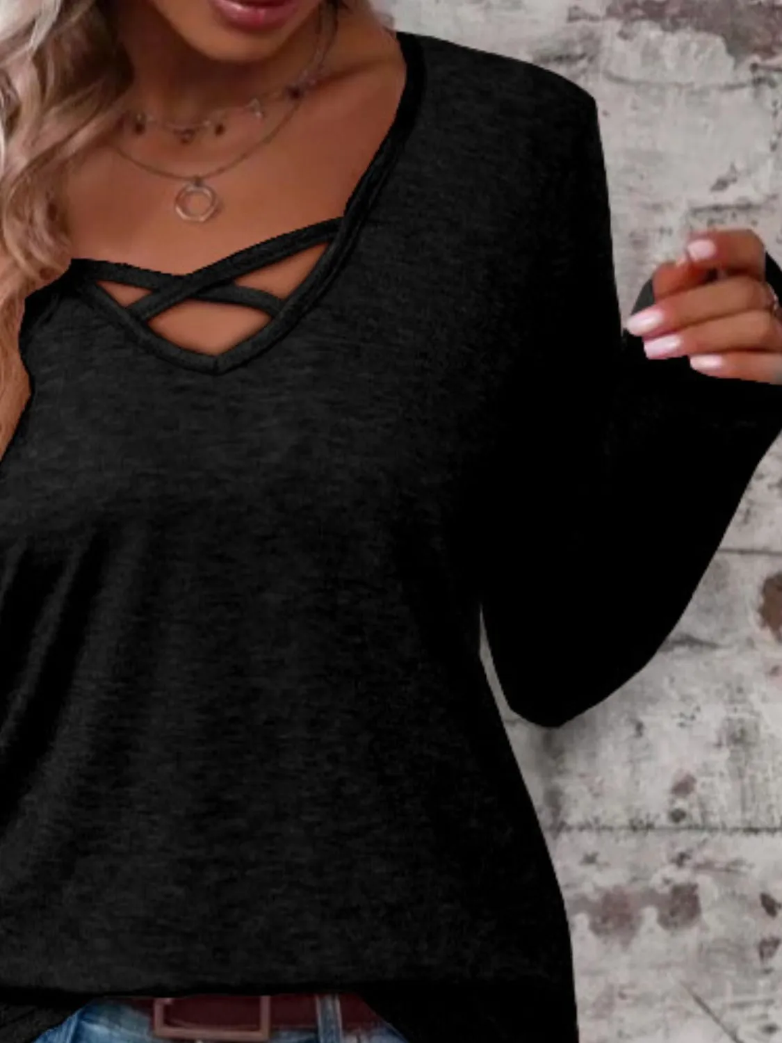Crisscross V-Neck Long Sleeve Top
