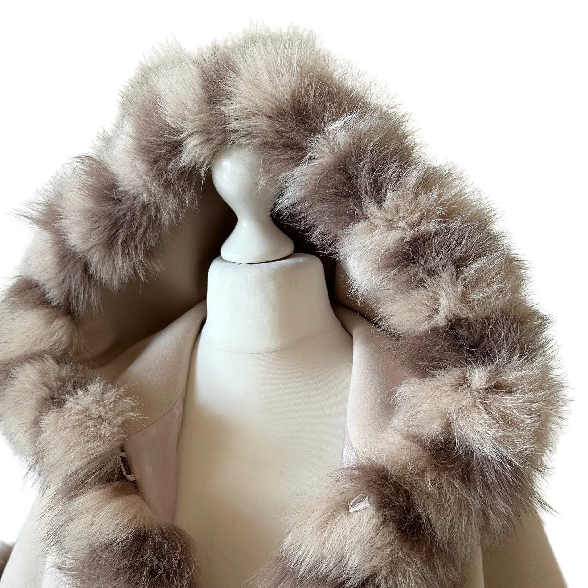 Cute Beige Women Winter Coat Cape Trim Fox Fur, Winter Women's Poncho Jacket lined, Warm Women's coat with a hood