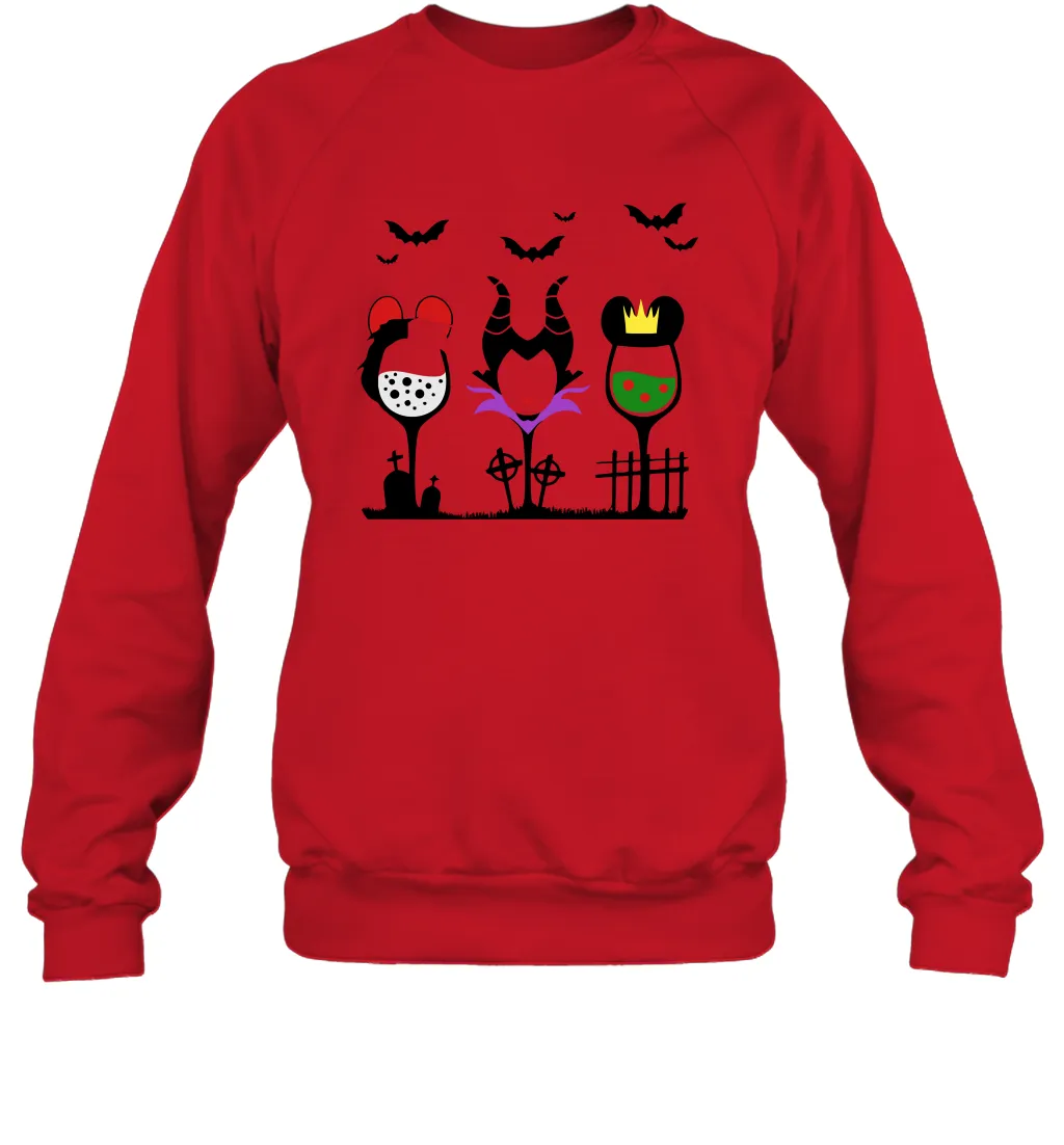 Disney Villains Cruella de Vil Maleficent Evil Queen wine Halloween Shirt Crewneck Sweatshirt