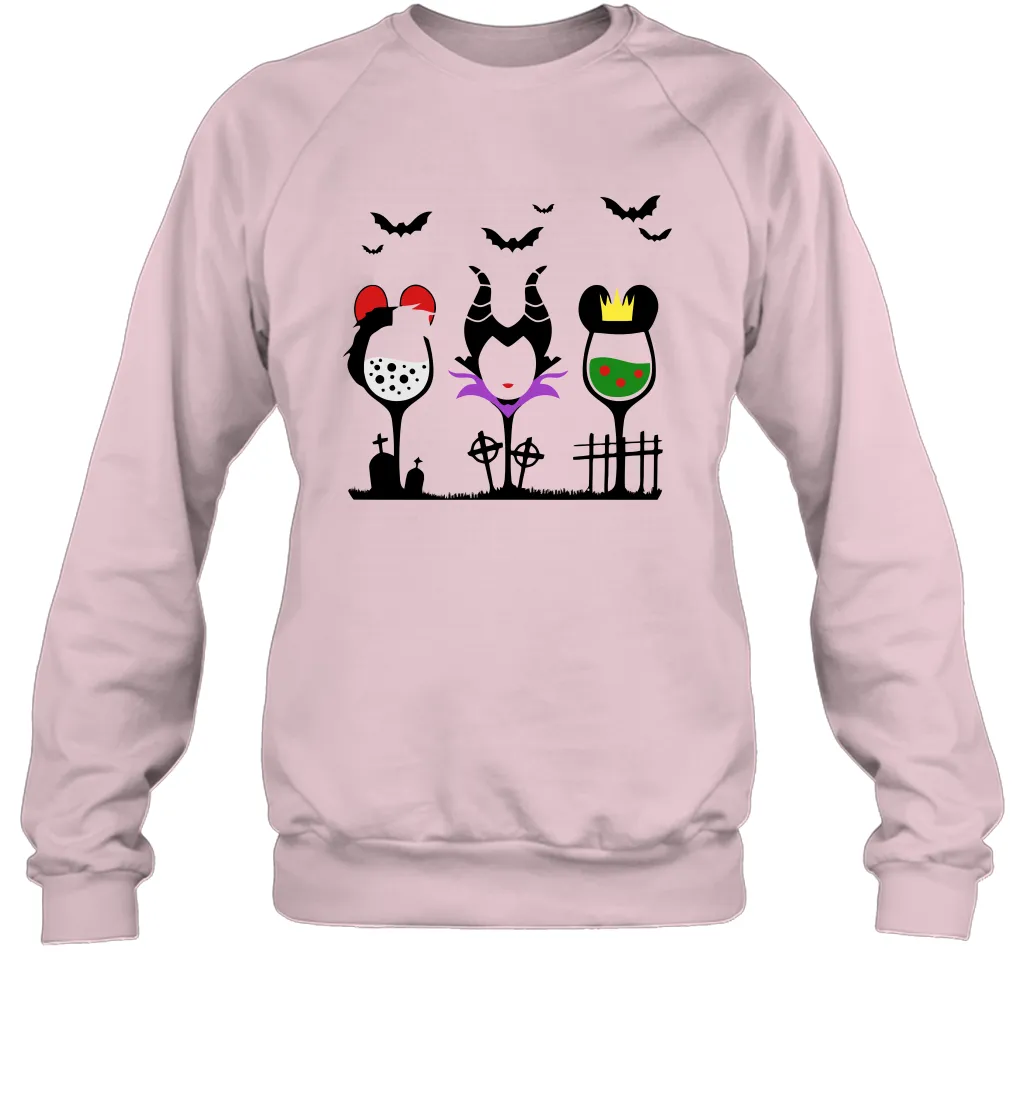 Disney Villains Cruella de Vil Maleficent Evil Queen wine Halloween Shirt Crewneck Sweatshirt