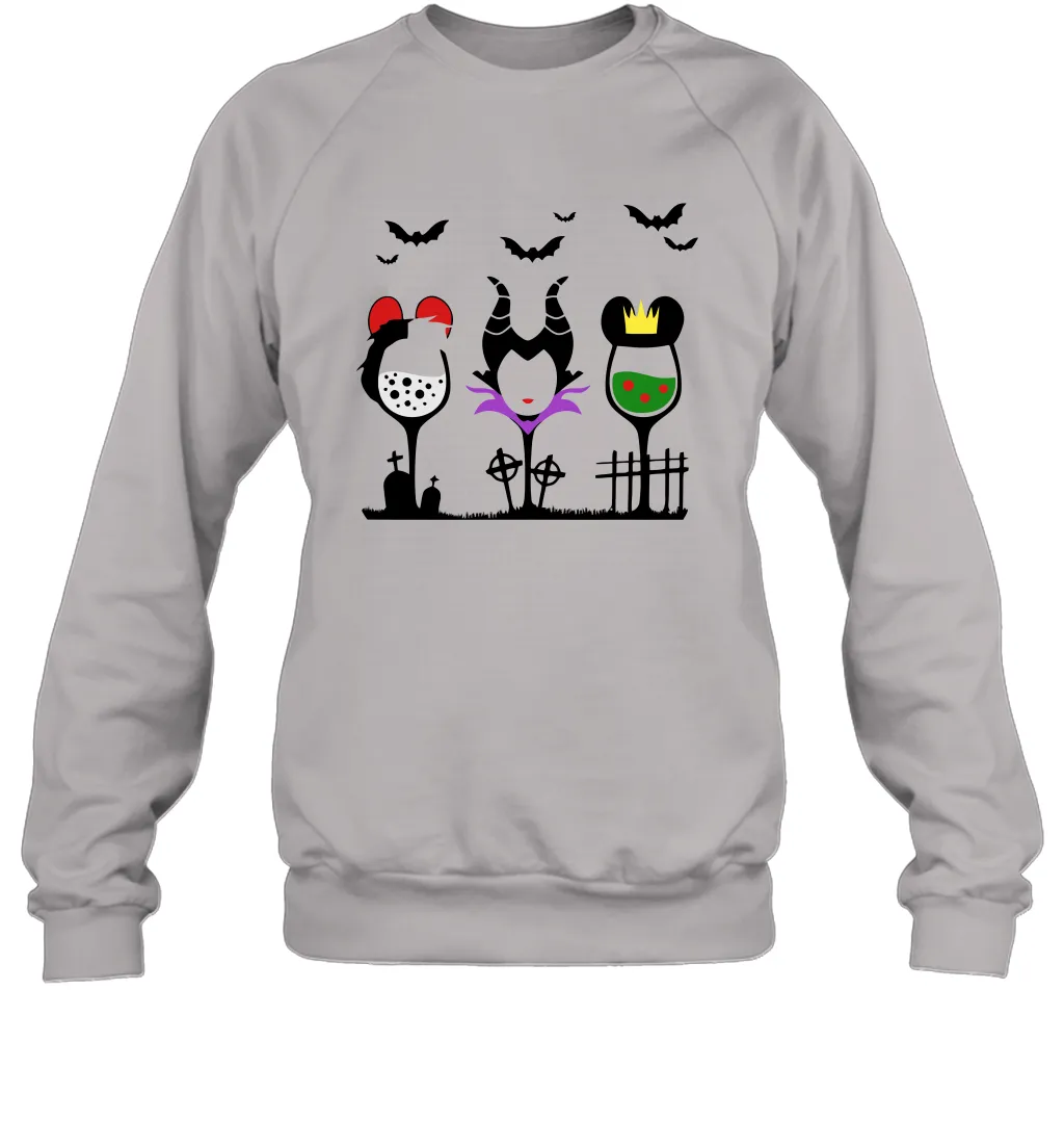 Disney Villains Cruella de Vil Maleficent Evil Queen wine Halloween Shirt Crewneck Sweatshirt