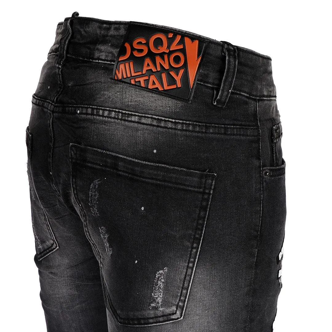 DSQ Men's Genuine Urban Styled Jeans- Black