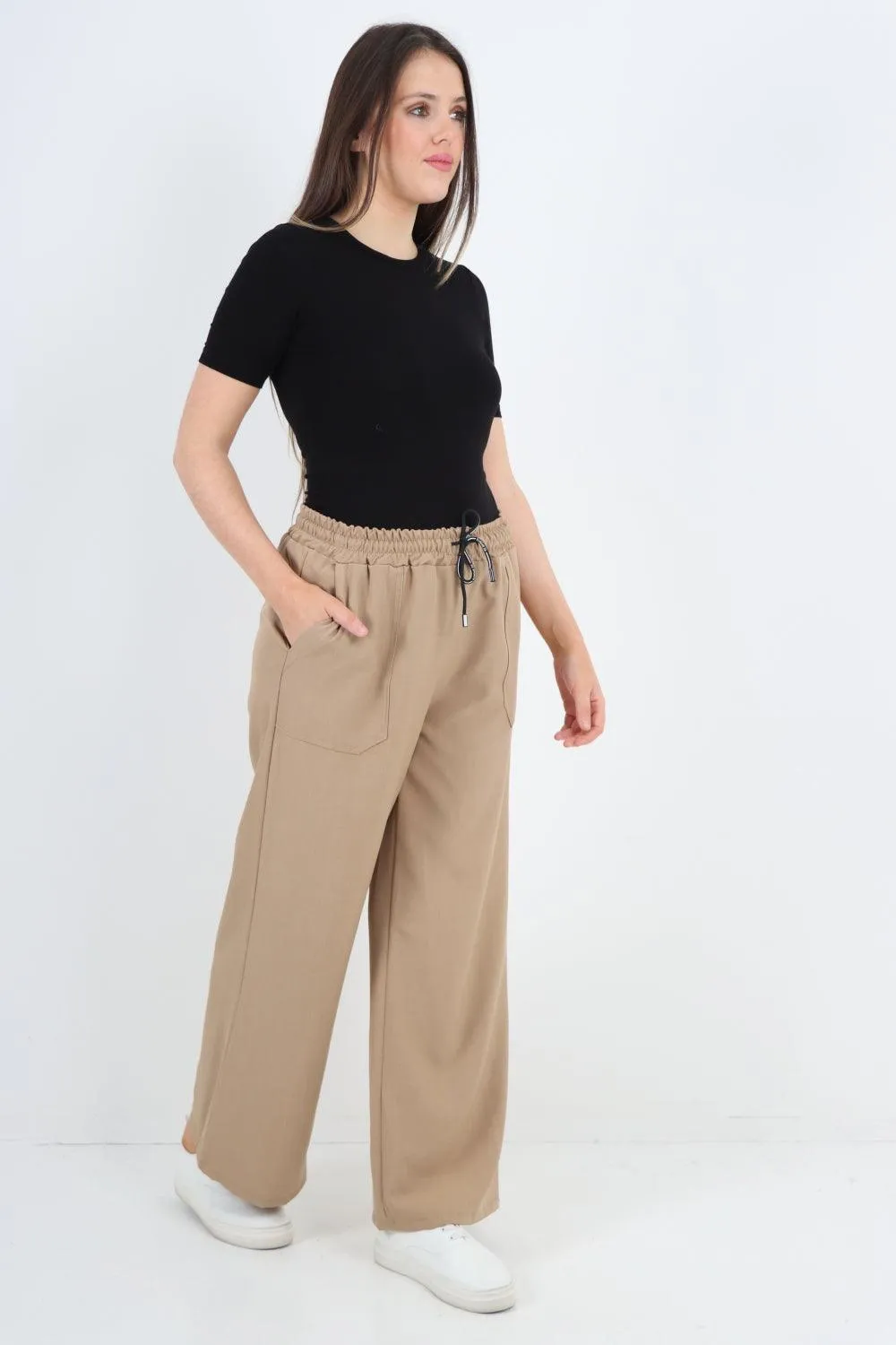 Elastic Waist Drawstring Wide Leg  Pants