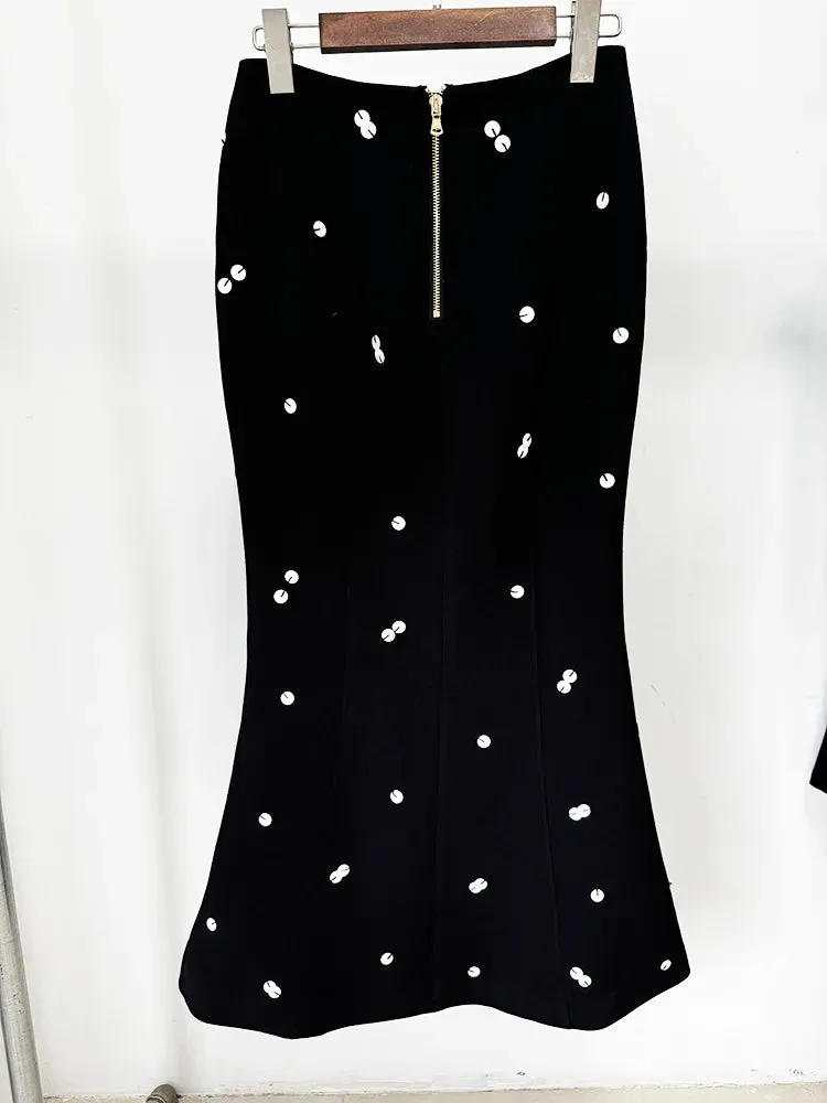 Elegant Beaded Sequins Blazer Long Skirt Evening Party Suit