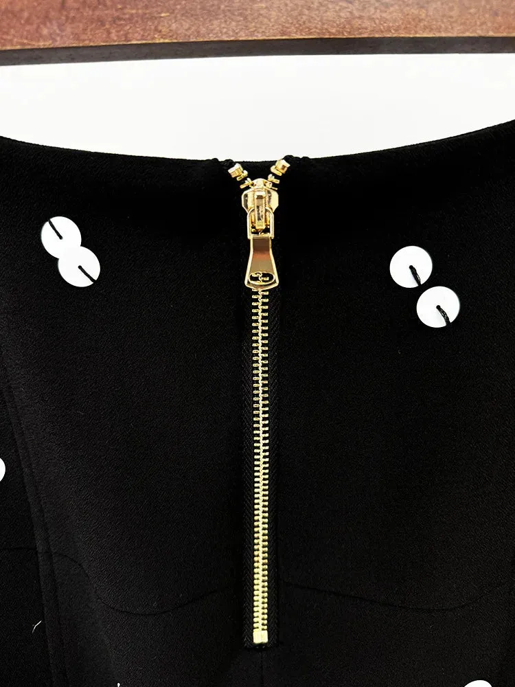 Elegant Beaded Sequins Blazer Long Skirt Evening Party Suit