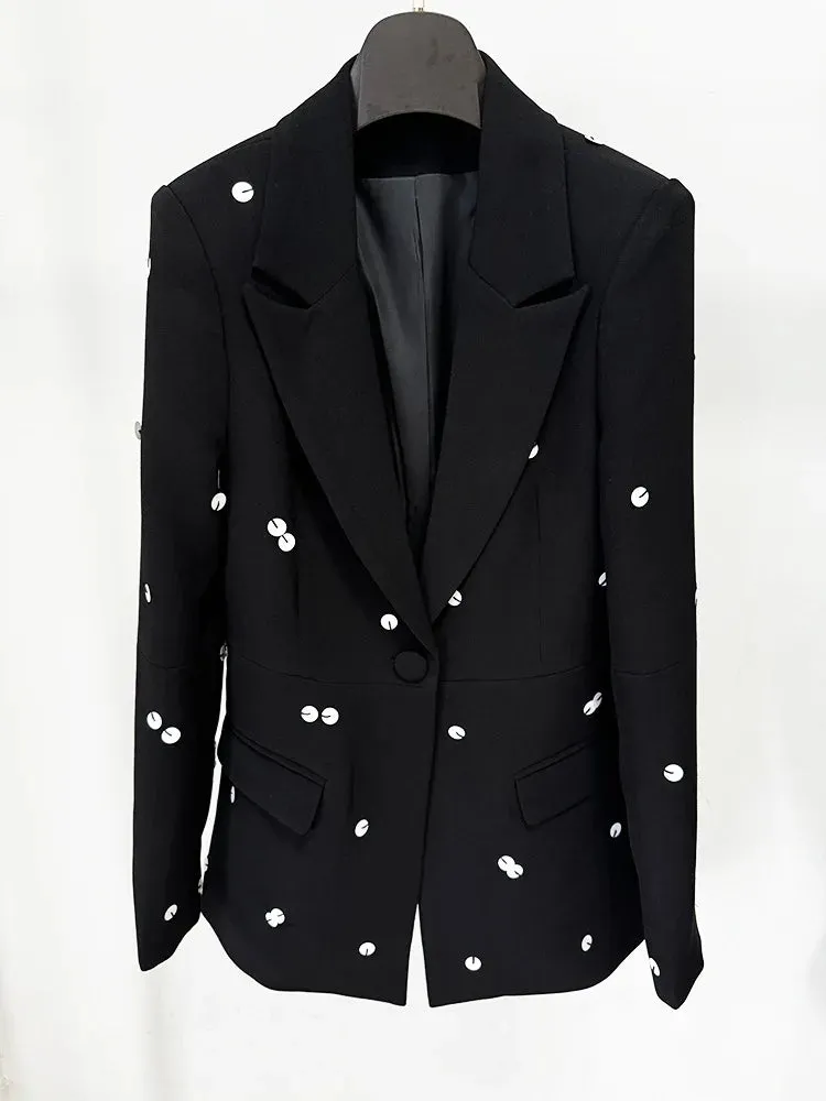 Elegant Beaded Sequins Blazer Long Skirt Evening Party Suit