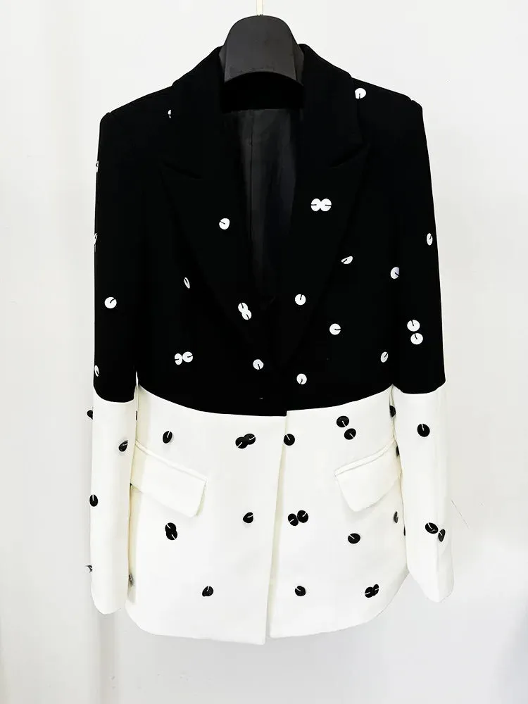 Elegant Beaded Sequins Blazer Long Skirt Evening Party Suit