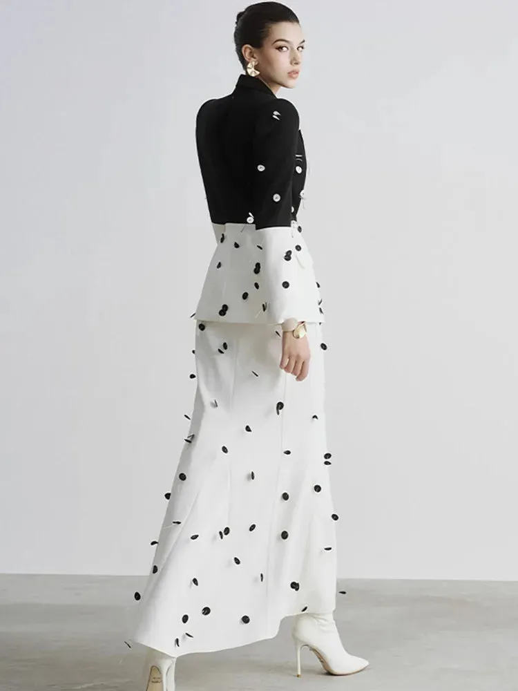 Elegant Beaded Sequins Blazer Long Skirt Evening Party Suit