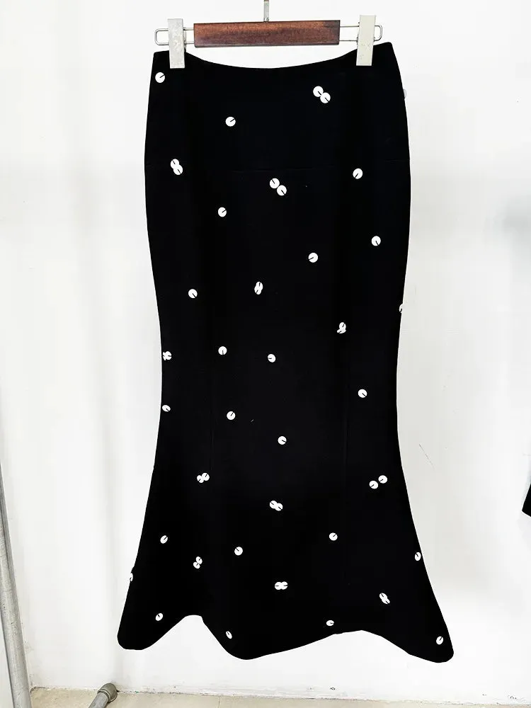 Elegant Beaded Sequins Blazer Long Skirt Evening Party Suit