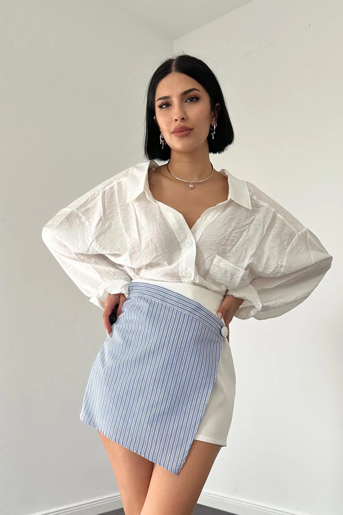 ELS Striped Skirt Shorts - White - Rochester