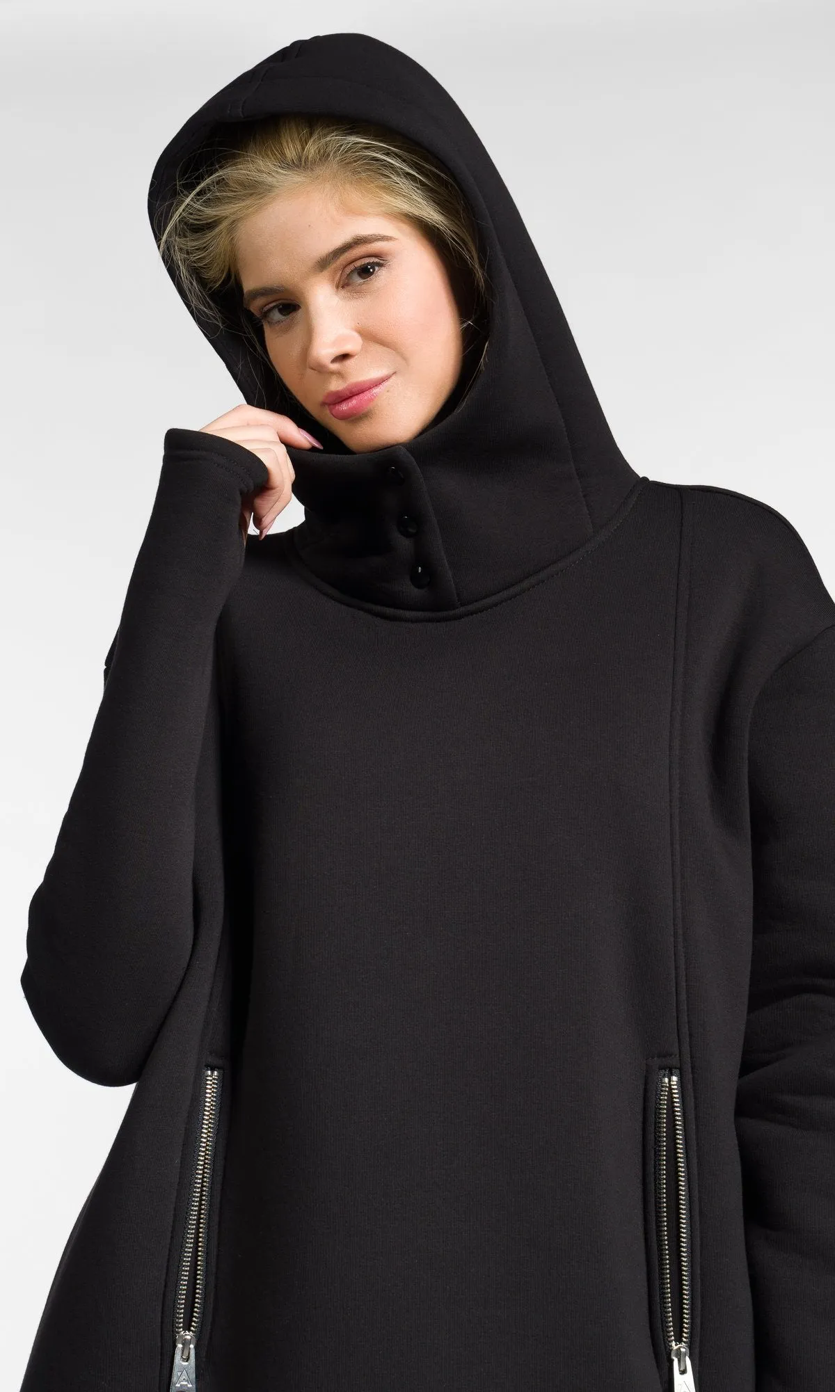 Extra Long Hoodie Dress with Zipper Pockets