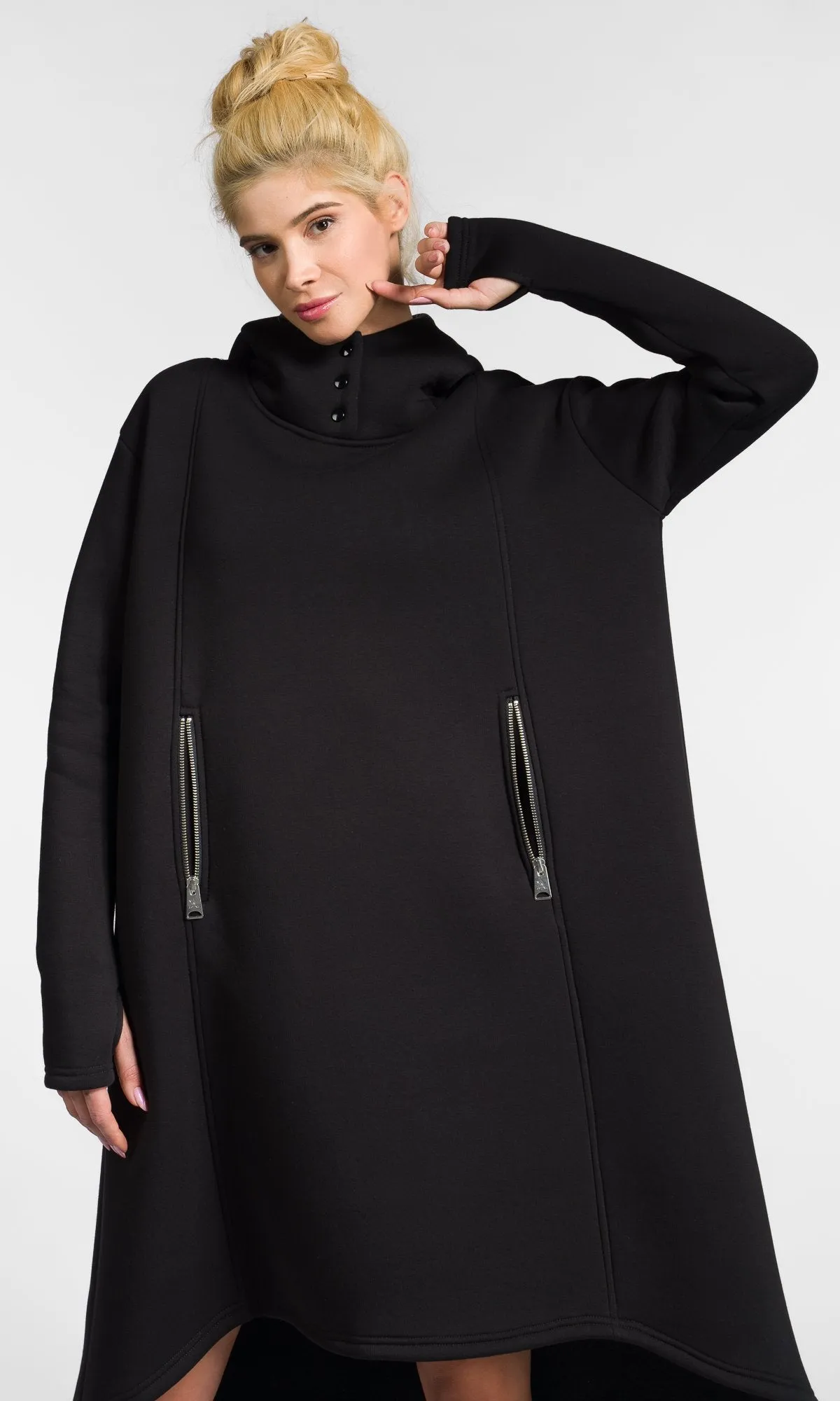 Extra Long Hoodie Dress with Zipper Pockets
