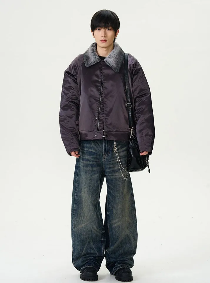 Faux Fur Collar Bomber Zip Jacket