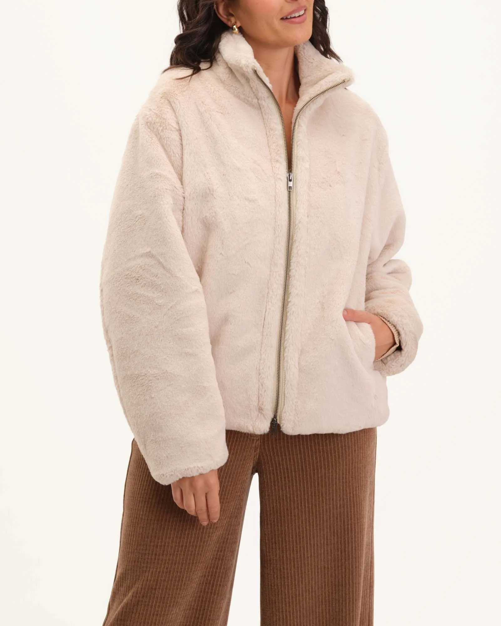 Faux Fur Stand Collar Jacket
