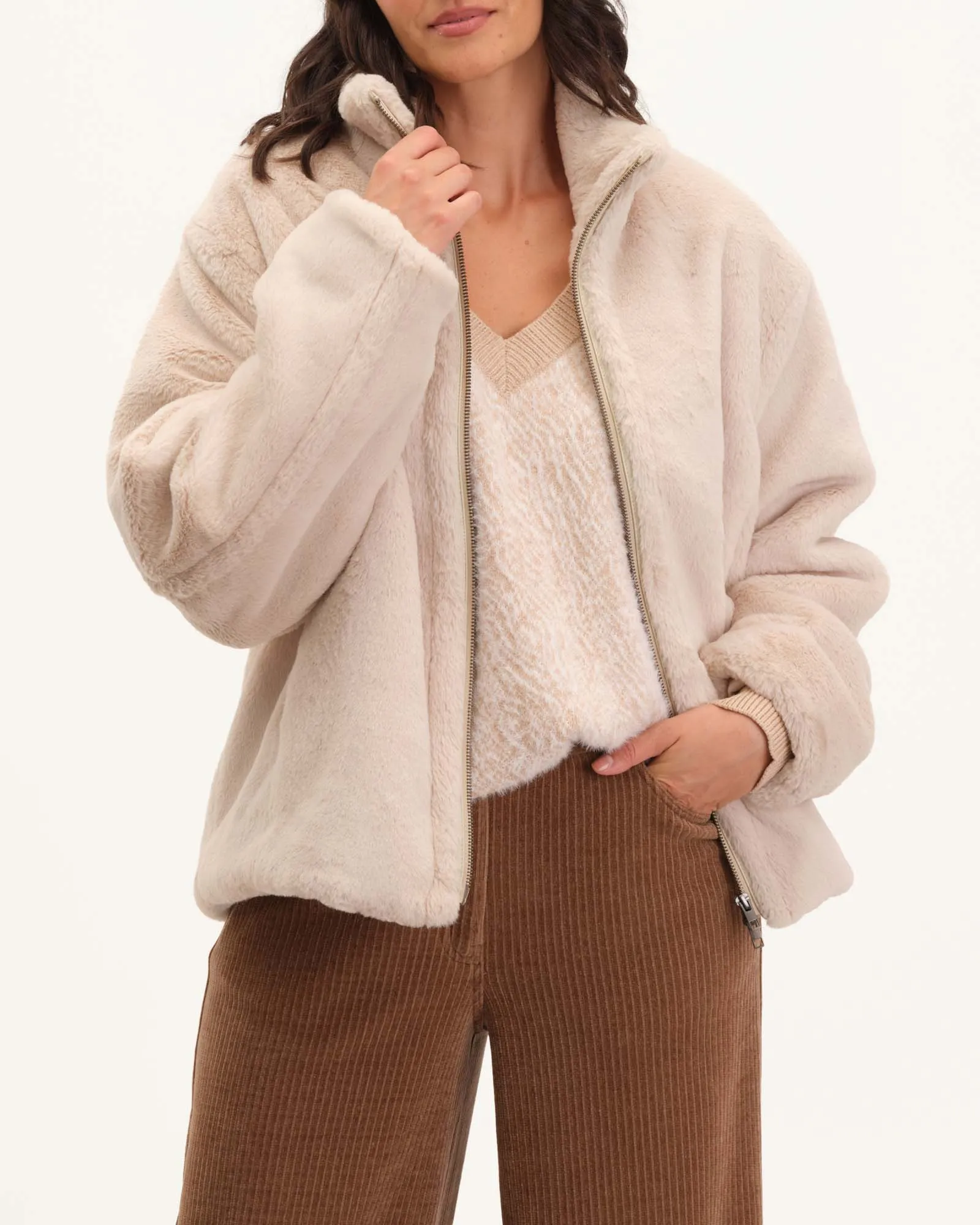 Faux Fur Stand Collar Jacket