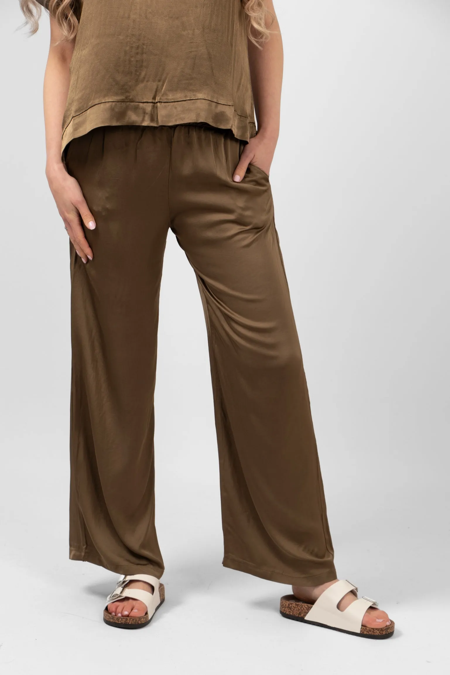 Gianna Wide Leg Trousers - Khaki