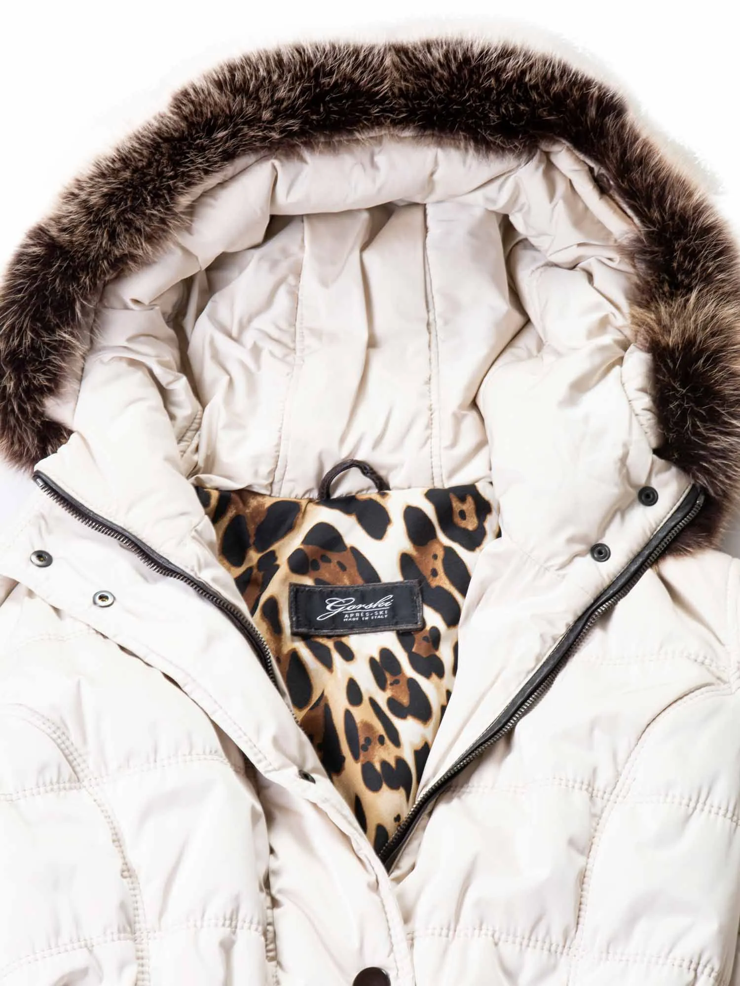 Gorski Down Fox Fur Hood Quilted Puffer Coat Cream