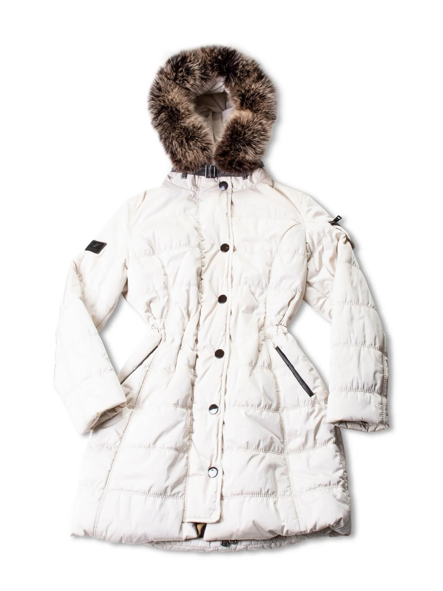 Gorski Down Fox Fur Hood Quilted Puffer Coat Cream