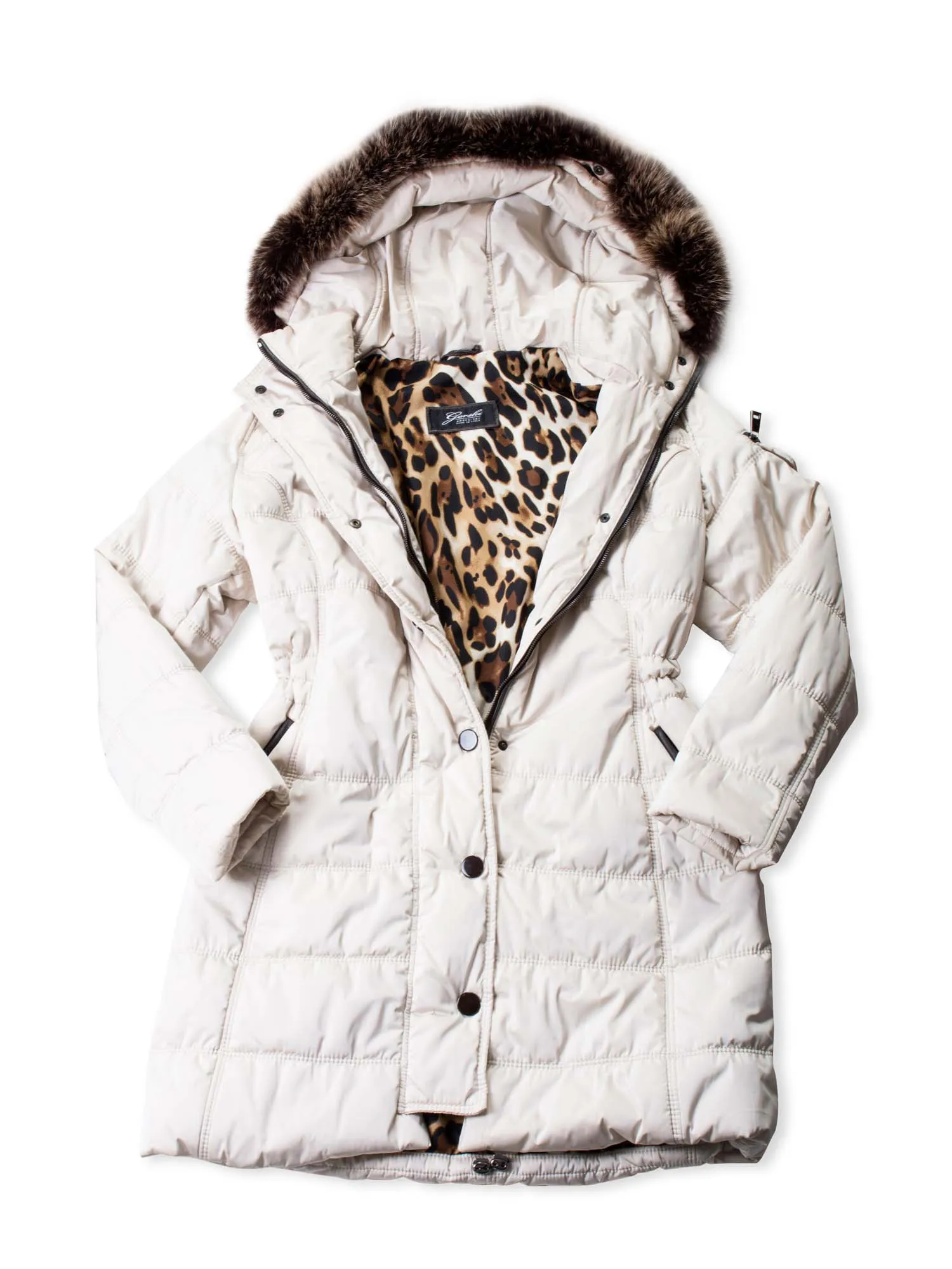 Gorski Down Fox Fur Hood Quilted Puffer Coat Cream