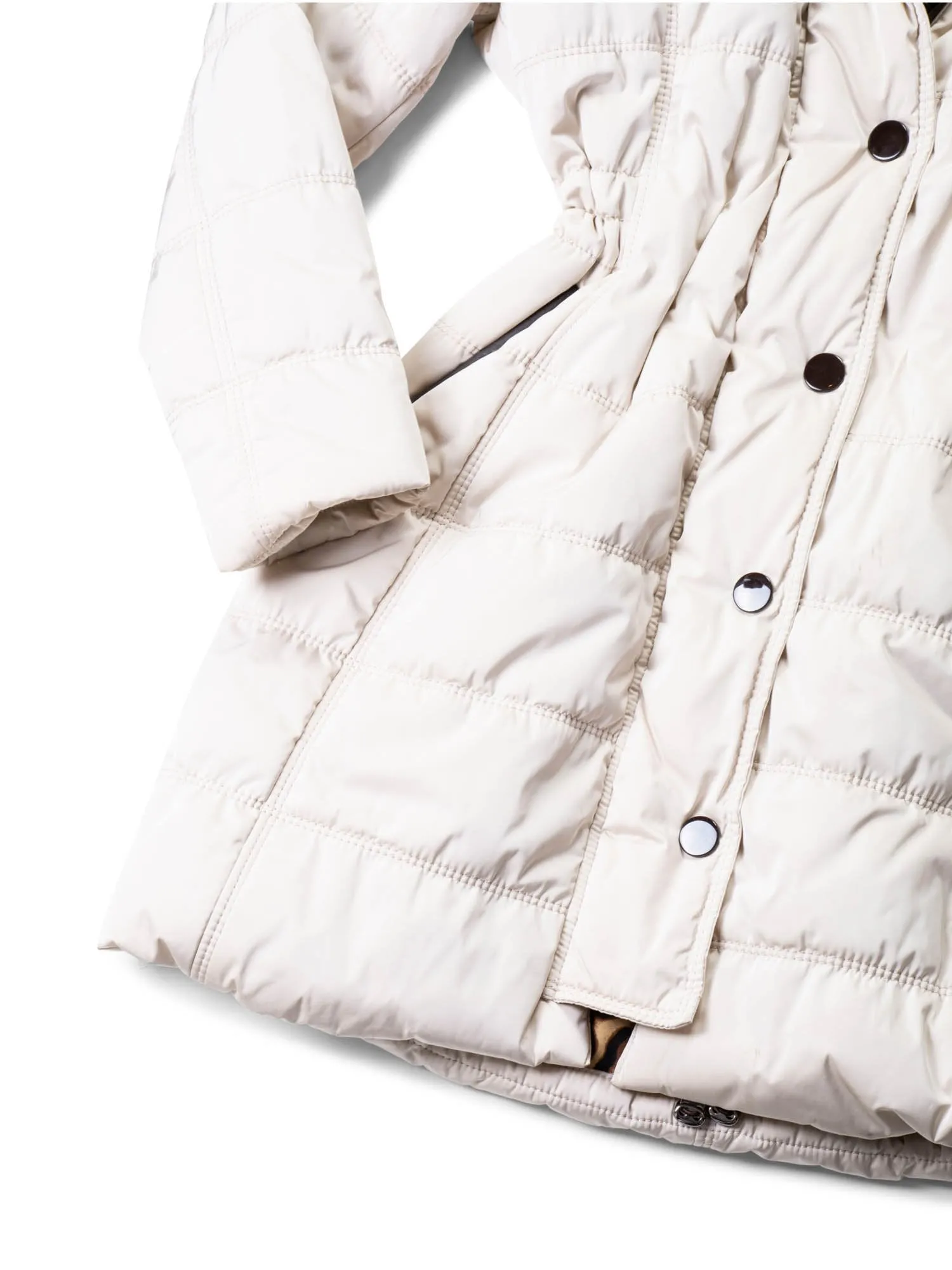 Gorski Down Fox Fur Hood Quilted Puffer Coat Cream