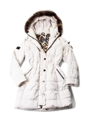 Gorski Down Fox Fur Hood Quilted Puffer Coat Cream