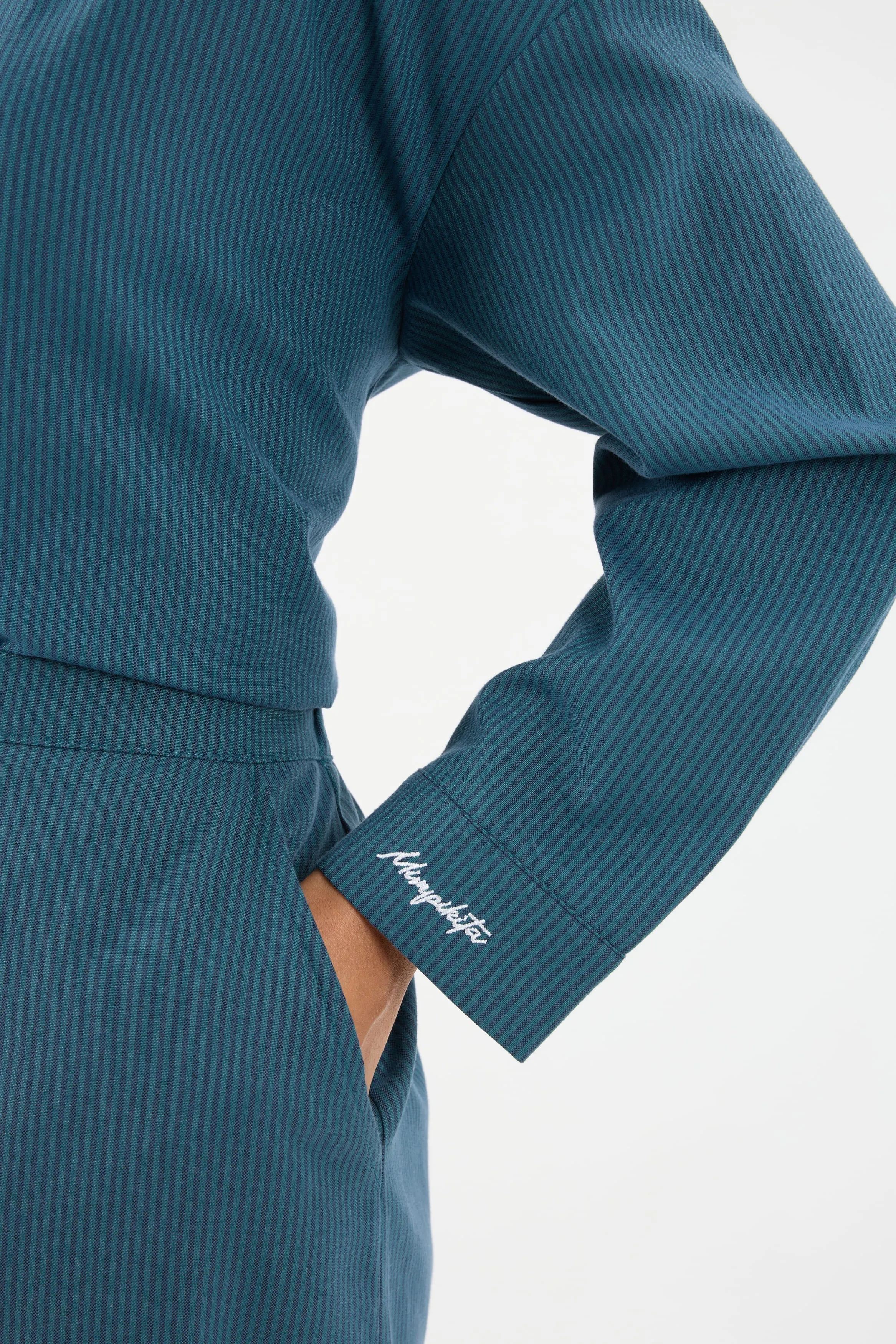 Harmoni Teal Blue Striped Linen Skirt