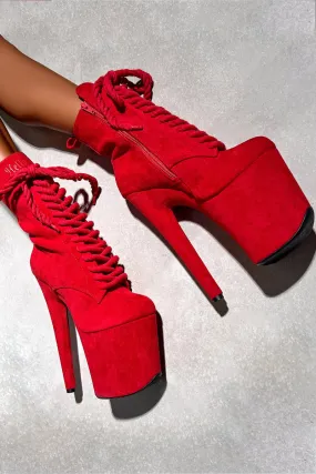 Hella Heels BabyDoll All Tied Up 8inch Boots - Red Rope