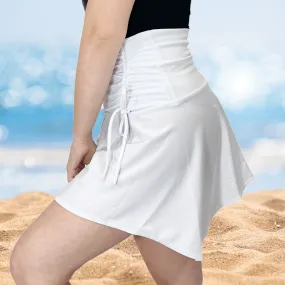 High-Rise Tummy Control Ruched Extra Mini Skirt – Adjustable Asymmetrical Drawstring Skirt White