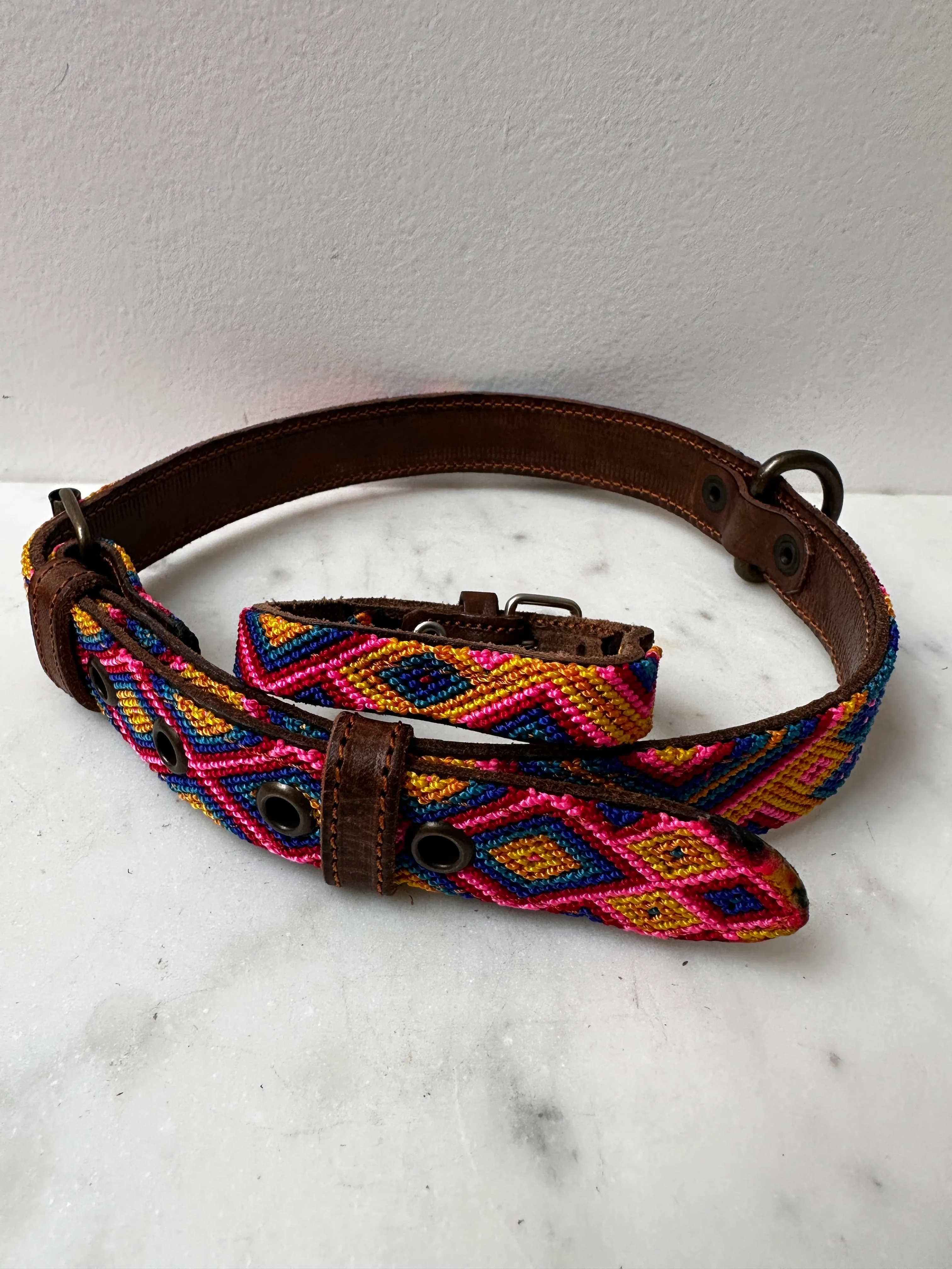 Huichol Fully Embroidered Dog Collar L8