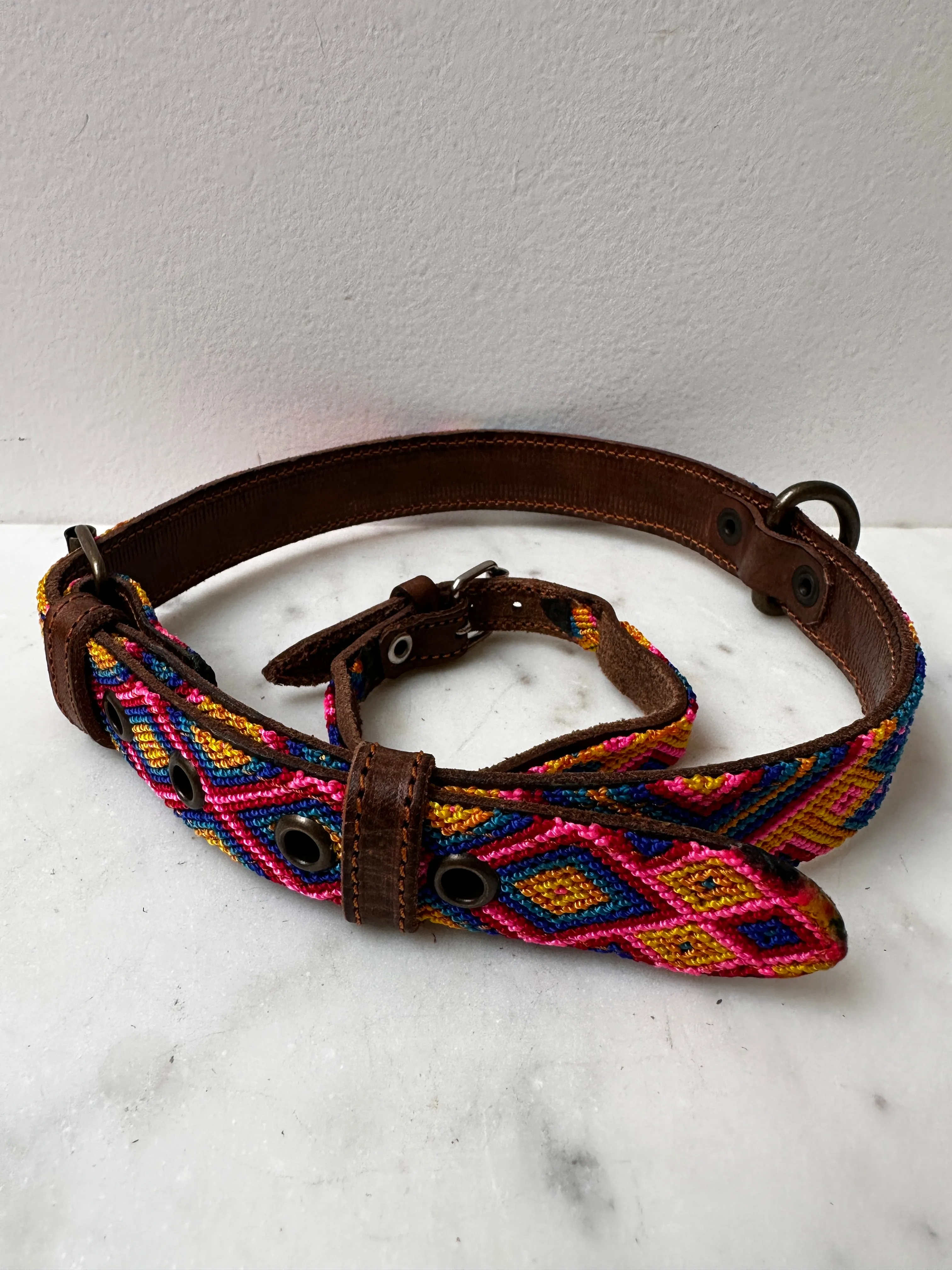 Huichol Fully Embroidered Dog Collar L8