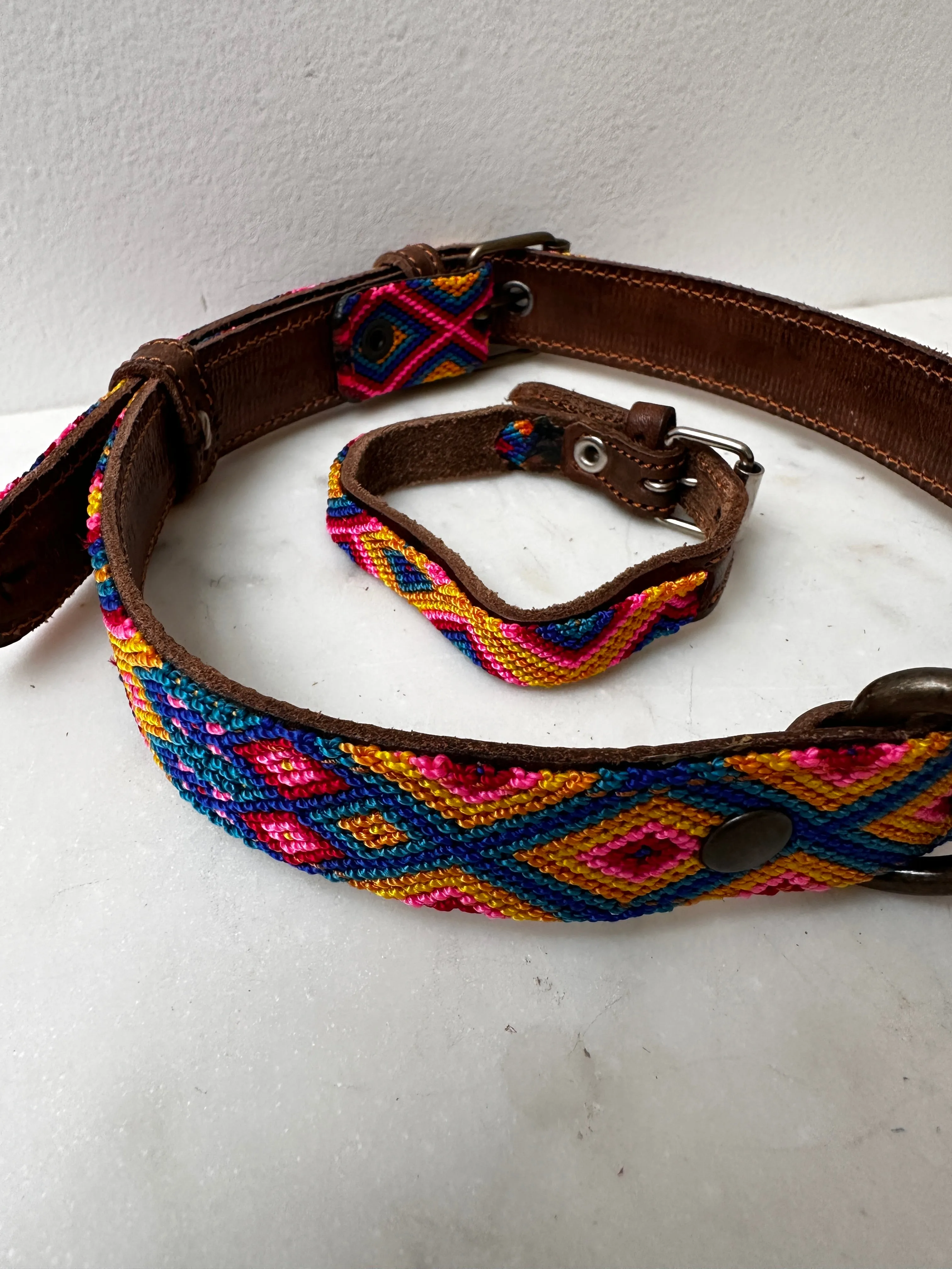 Huichol Fully Embroidered Dog Collar L8