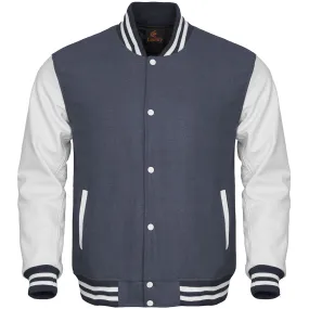 Ladies Varsity Jacket Gray Body and White Leather Sleeves Varsity Jacket