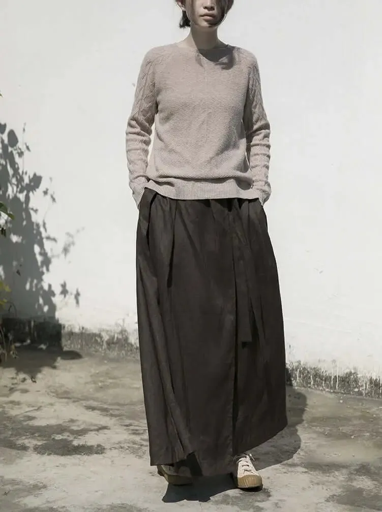Linen A-line Maxi Skirt with Strappy Design and Pockets
