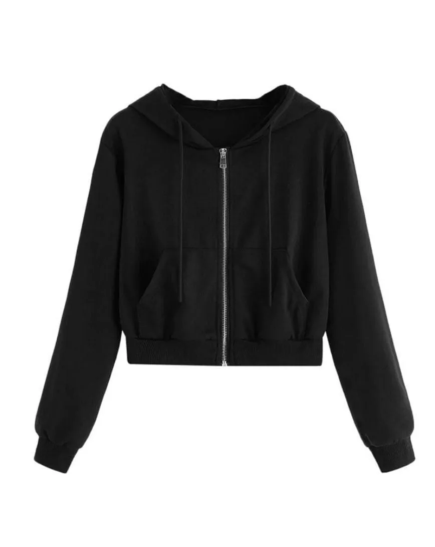 Luxury Zip Up Pouch Pocket Drawstring Hoodie with Butterfly Print Jogger Set - Black