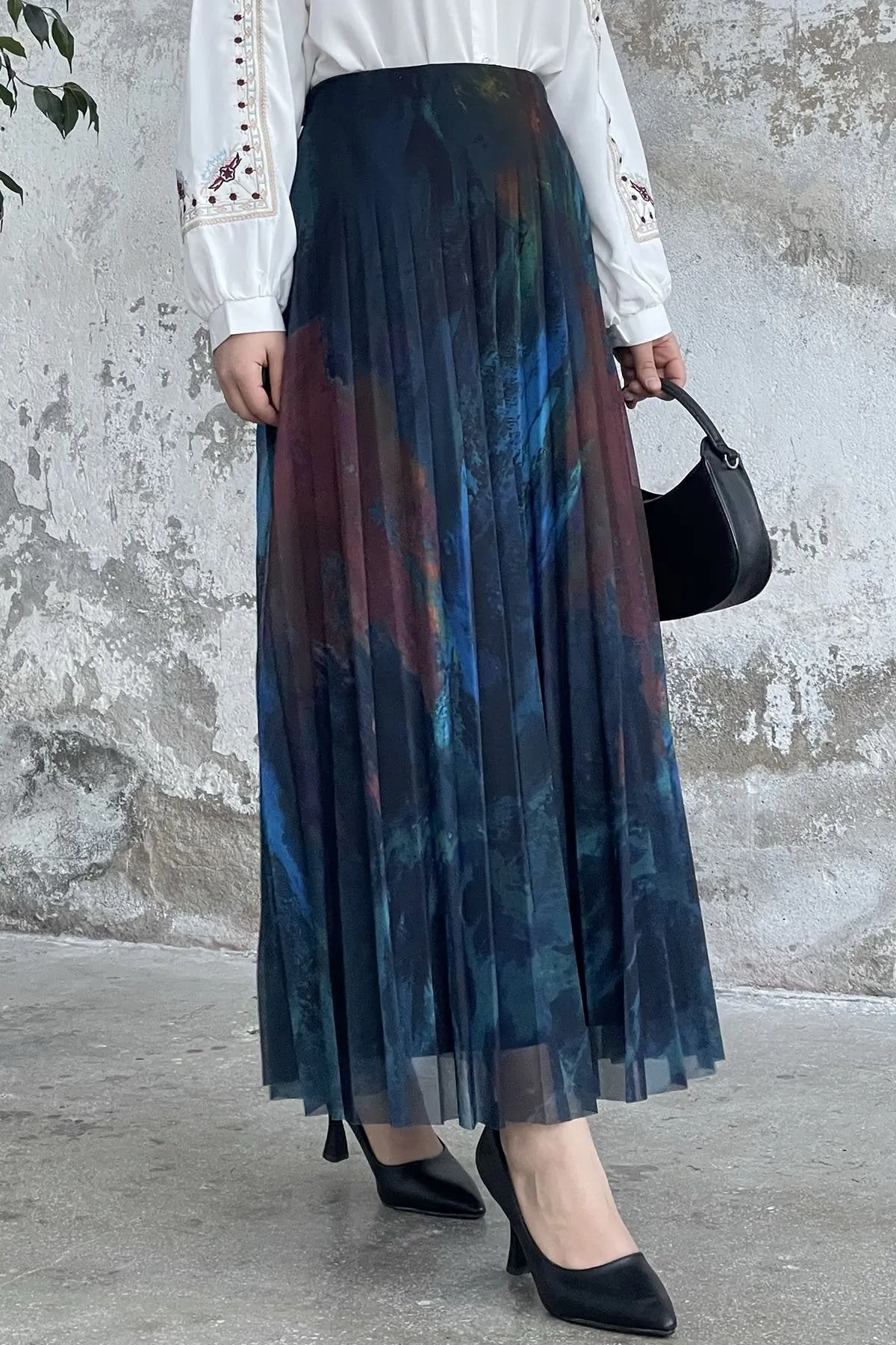 MDS Women Batik Pattern Lined Tulle Skirt - Cornflower Blue - Santa María Texmelucan