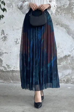 MDS Women Batik Pattern Lined Tulle Skirt - Cornflower Blue - Santa María Texmelucan