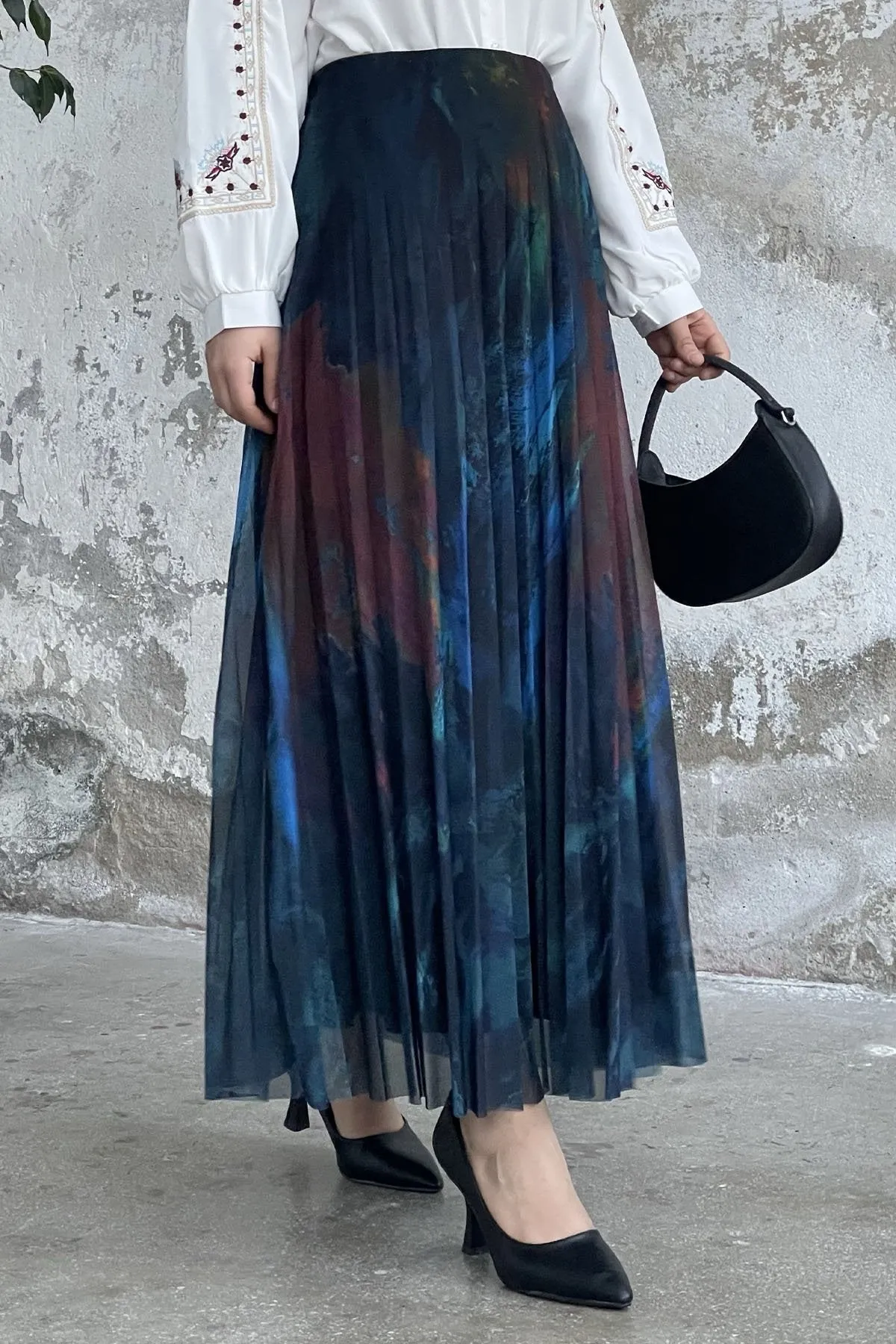 MDS Women Batik Pattern Lined Tulle Skirt - Cornflower Blue - Santa María Texmelucan