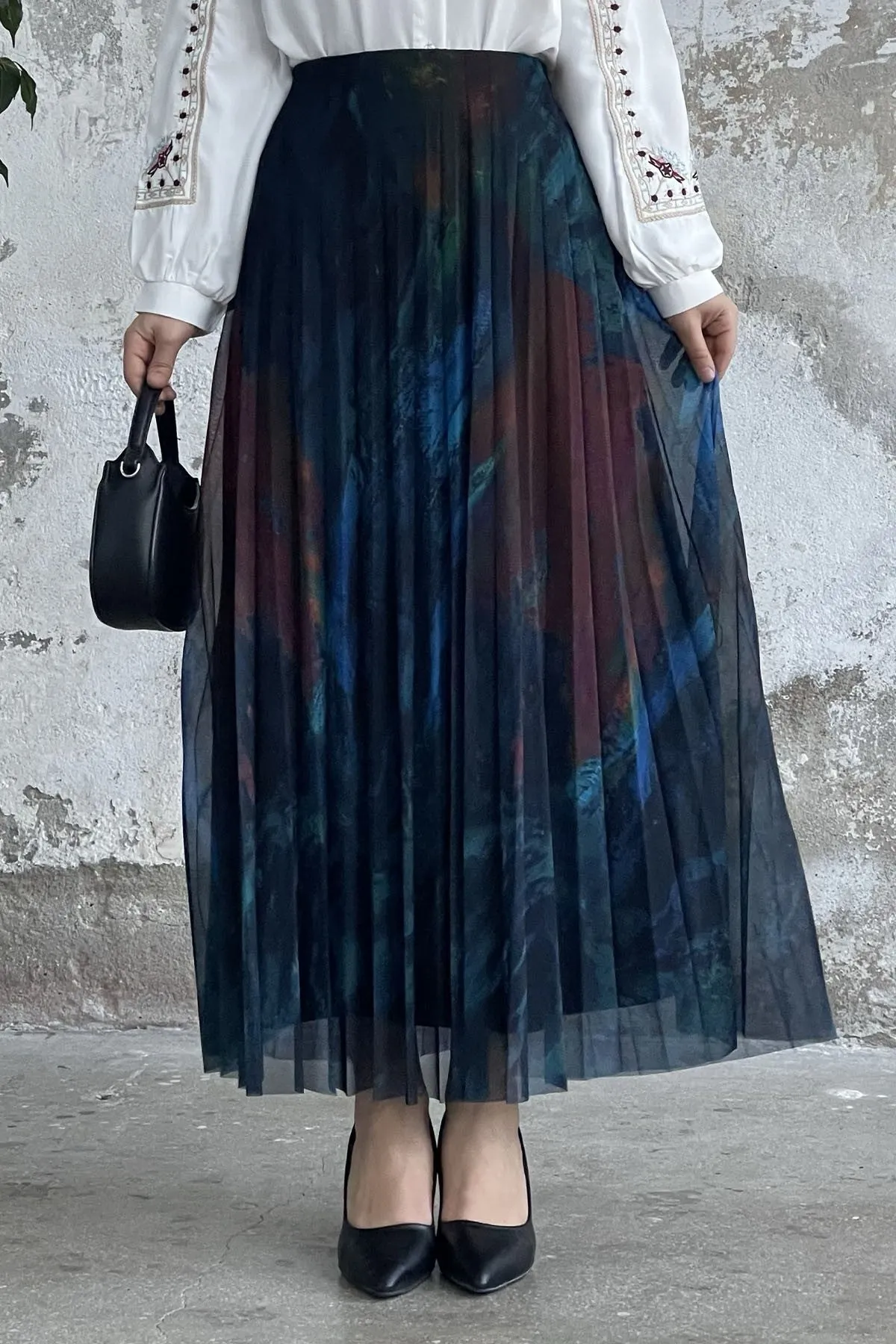 MDS Women Batik Pattern Lined Tulle Skirt - Cornflower Blue - Santa María Texmelucan
