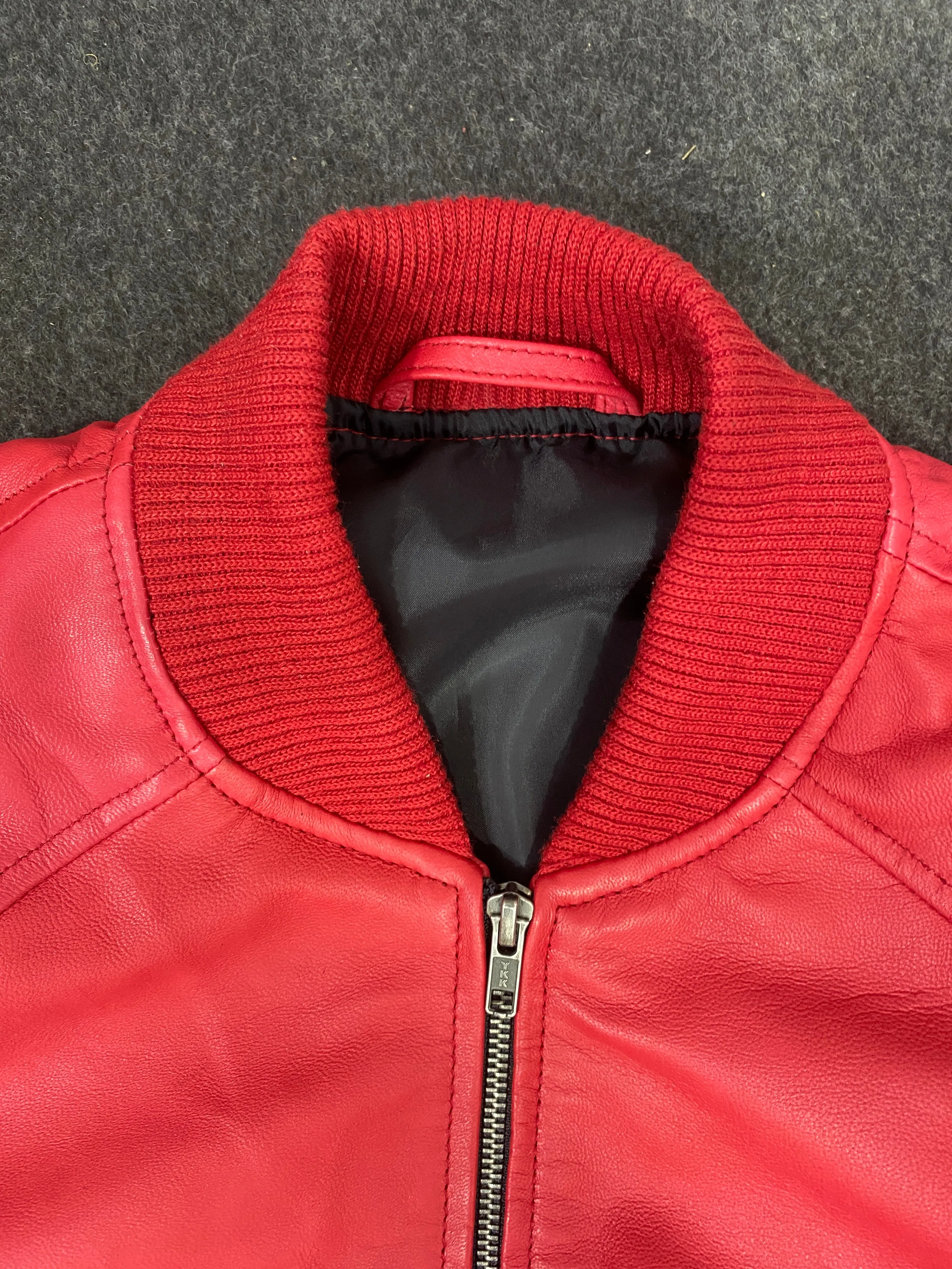 Men's Baseball Letterman Varsity Genuine Leather Red Bomber Jacket